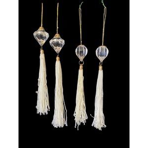 Two Pairs Faceted Acrylic and White Tassels Christmas Ornaments